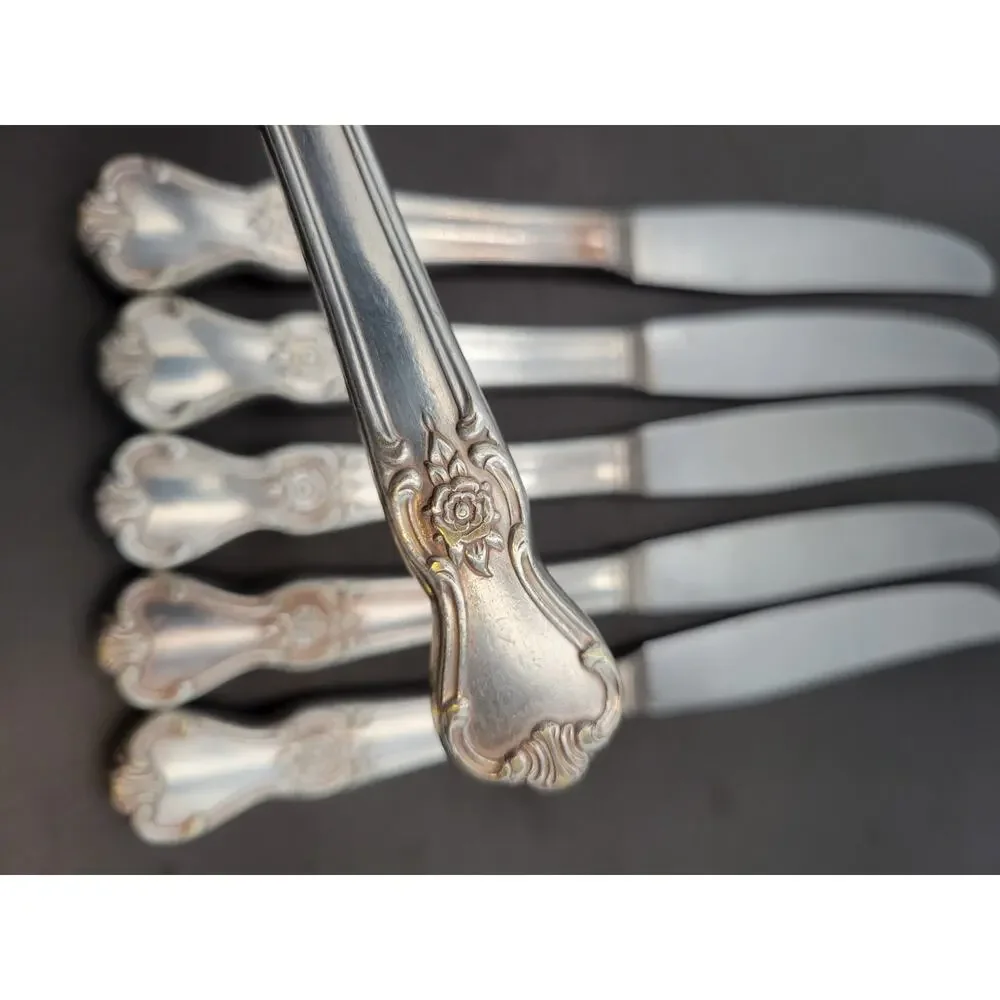 Vtg Old Community Oneida Silver Plate Set of 6 Dinner Knives Rose